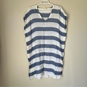 Eileen Fisher Women’s Organic Linen Blue White Striped Beach Coverup Small